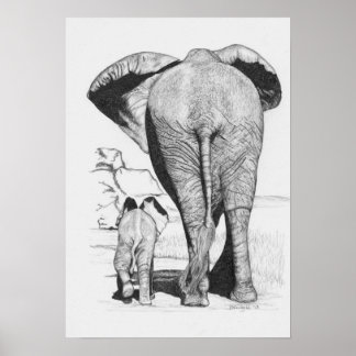 Elephant Mum and Baby Poster
