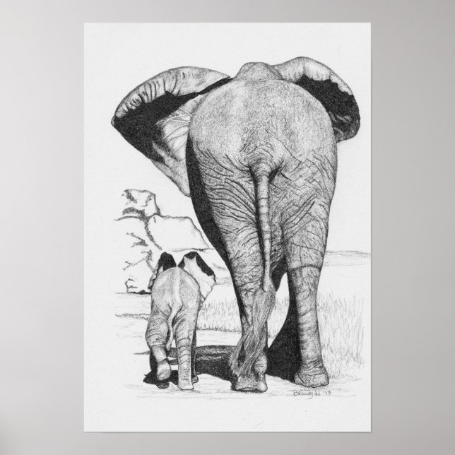 Elephant Mum and Baby Poster (Front)