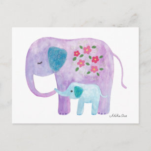 Elephant Mum & baby Postcard Cute elephant Card