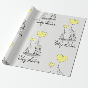 Elephant Mummy & Baby Shower Grey Yellow Wrapping Paper