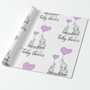 Elephant Mummy & Baby Shower Lavender Purple Wrapping Paper