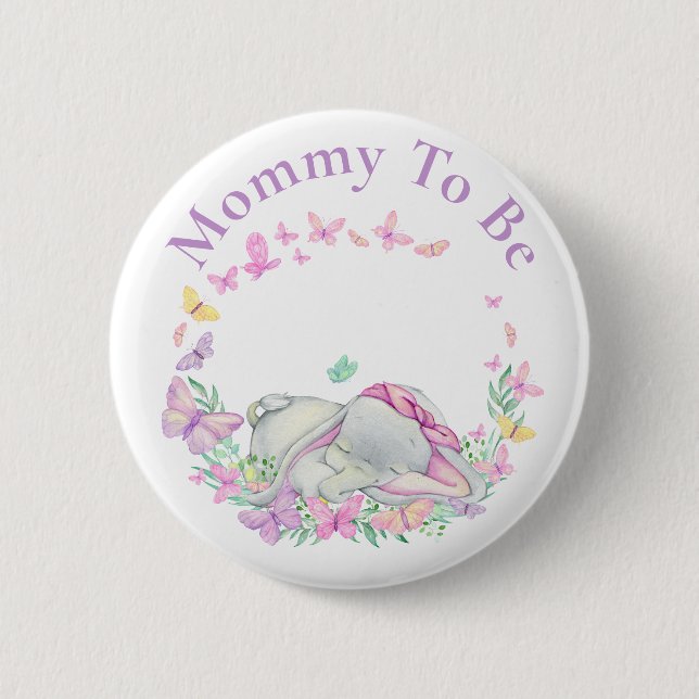 Elephant Mummy to be Butterfly  Button (Front)