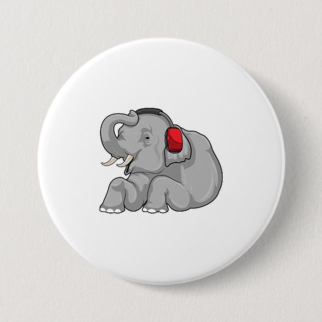 Elephant Music Headphone 7.5 Cm Round Badge (Front)