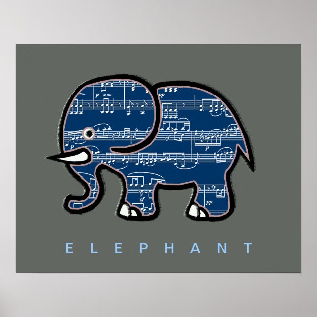 elephant & music notes poster (Front)