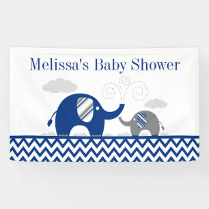 Elephant Navy Blue Grey Baby Shower Banner