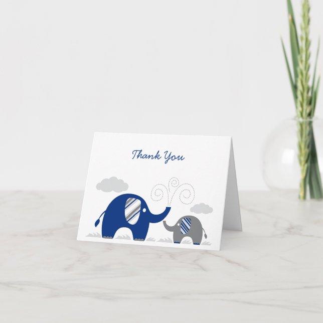 Elephant Navy Blue Grey Baby Shower Thank You (Front)