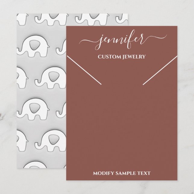 Elephant Necklace Display Card Brown  (Front/Back)