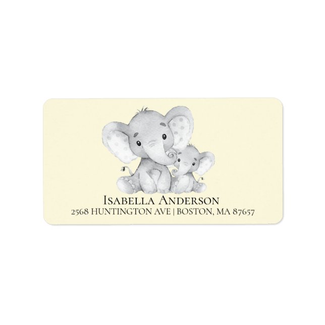 Elephant Neutral Baby Shower Address Label (Front)