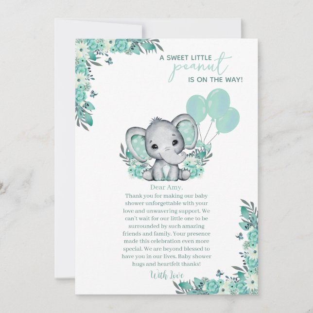 Elephant Neutral Baby Shower Thank You Card (Front)