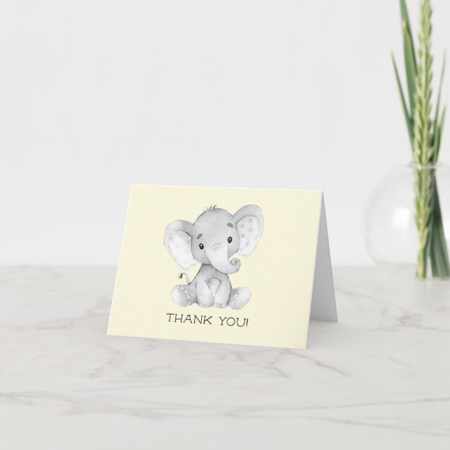 Elephant Neutral Baby Shower Thank You Note (Front)