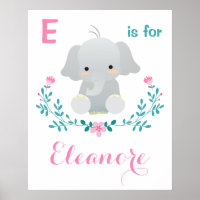 Elephant nursery art print | Baby girl custom name