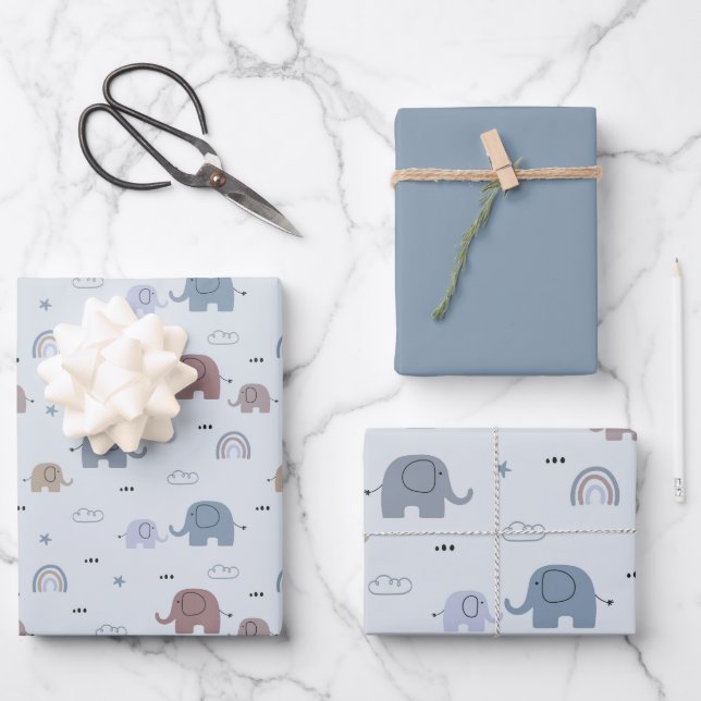 Elephant Nursery Pattern Wrapping Paper Sheets (Front)