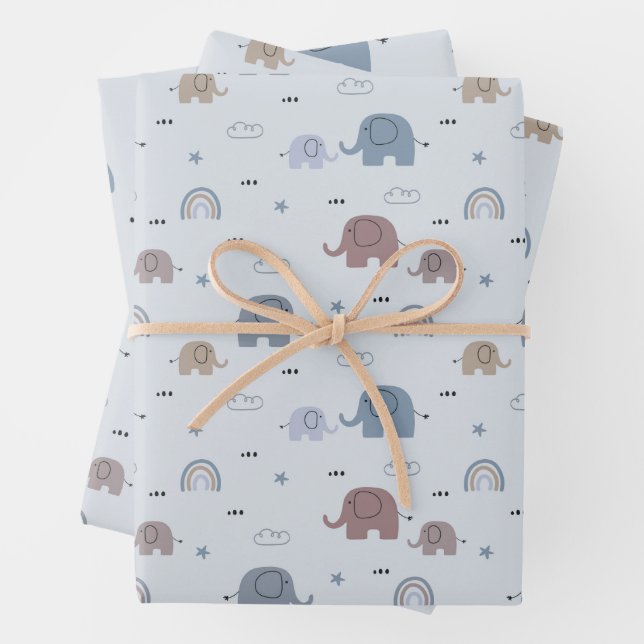 Elephant Nursery Pattern Wrapping Paper Sheets (In situ)