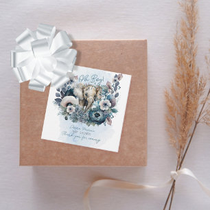 Elephant Oh Boy Blue Floral Baby Shower Favour Tags