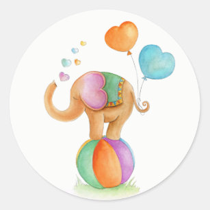 Elephant on a ball circus whimsy watercolor art classic round sticker
