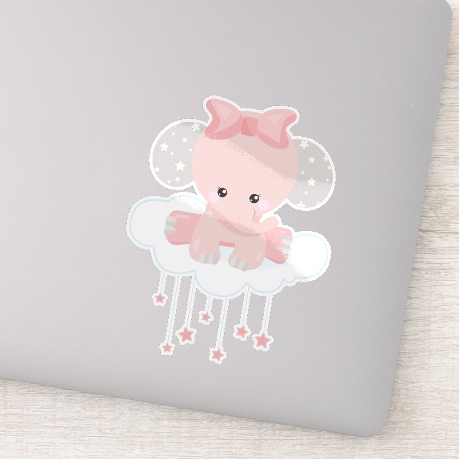 Elephant On A Cloud, Cute Elephant, Crown, Stars (Detail)