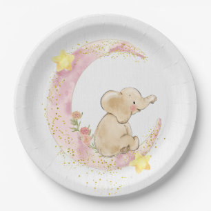 Elephant on a Moon with Glitter Paper Plate