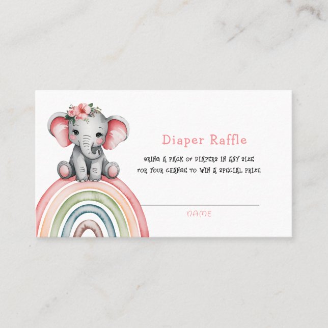 Elephant on a Rainbow Diaper Raffle Business Card (Front)
