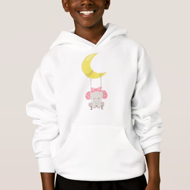 Elephant On A Swing, Cute Elephant, Crown, Moon (Front)