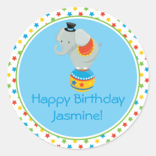 Elephant on Ball   Circus Theme   Personalised Classic Round Sticker
