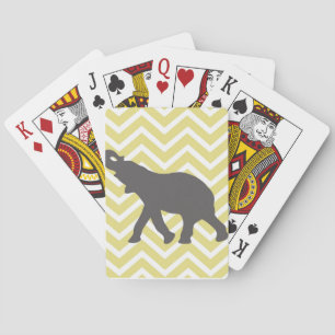 Elephant on Chevron Zigzag - Yellow and White Playing Cards