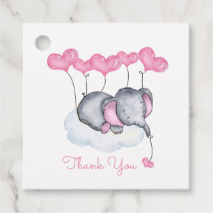 Elephant on Cloud Cute Girl Baby Shower Favour Tags