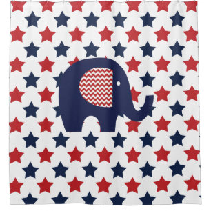 Elephant on Patriotic USA Stars Shower Curtain