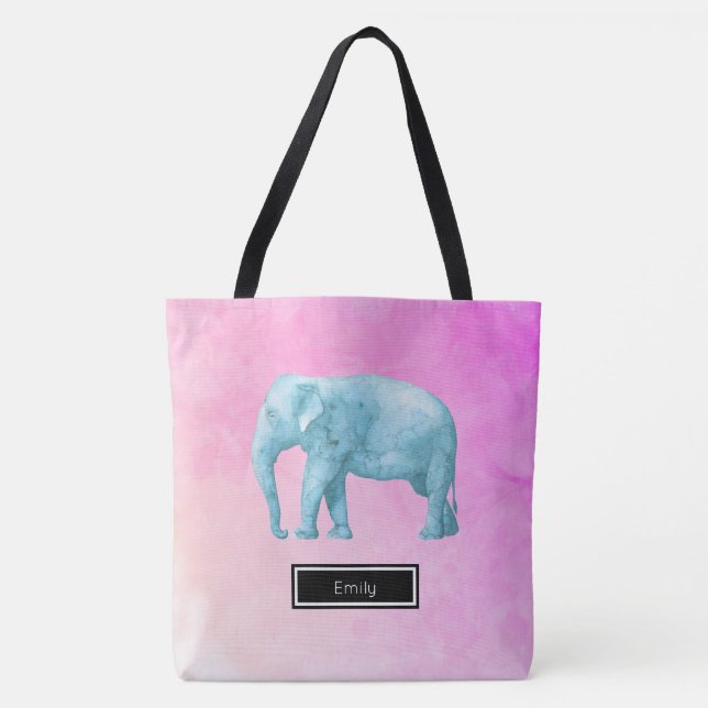 Elephant On Pink Watercolor Personalised Tote Bag (Front)