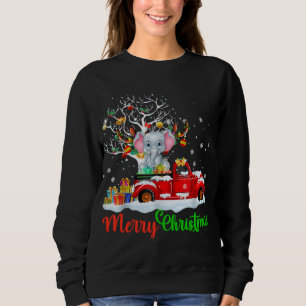 Elephant On Red Truck Christmas Pajama Funny Xmas Sweatshirt