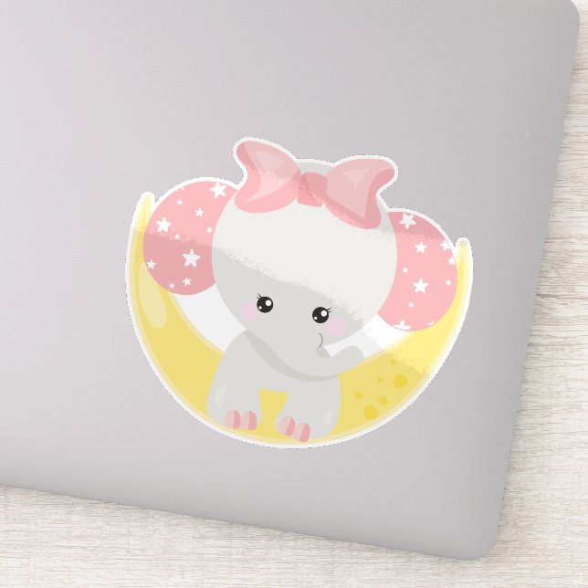 Elephant On The Moon, Cute Elephant, Crown, Stars (Detail)