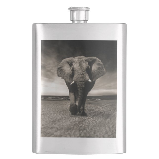 Elephant on the Run Hip Flask (Front)
