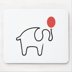 Elephant One Line Art with Red Balloon Mouse Mat