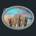 Elephant Opal Sunrise, Belt Buckle<br><div class="desc">Pictured on a glorious opal sunrise are three Elephants</div>