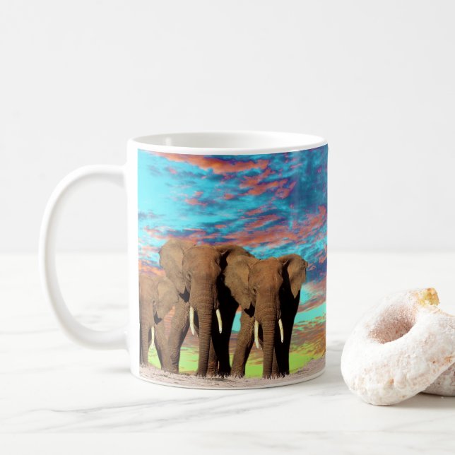 Elephant Opal Sunrise, Coffee Mug (With Donut)