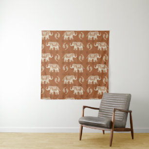 Elephant Orange Caravan Pattern Tapestry
