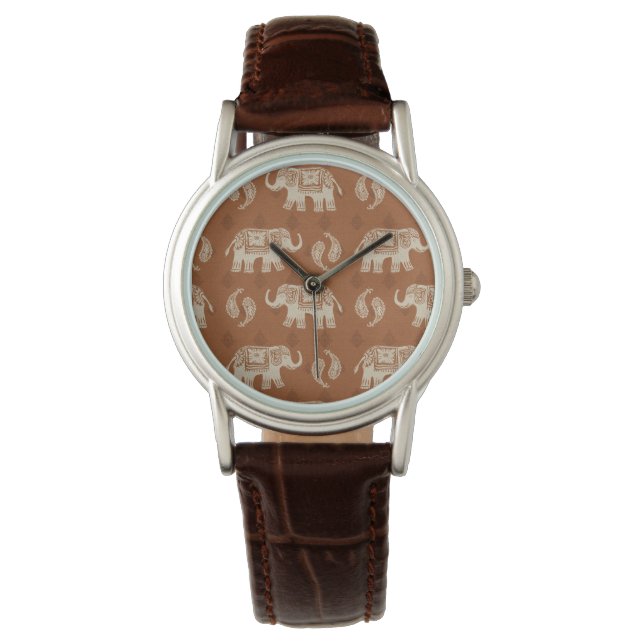 Elephant Orange Caravan Pattern Watch (Front)