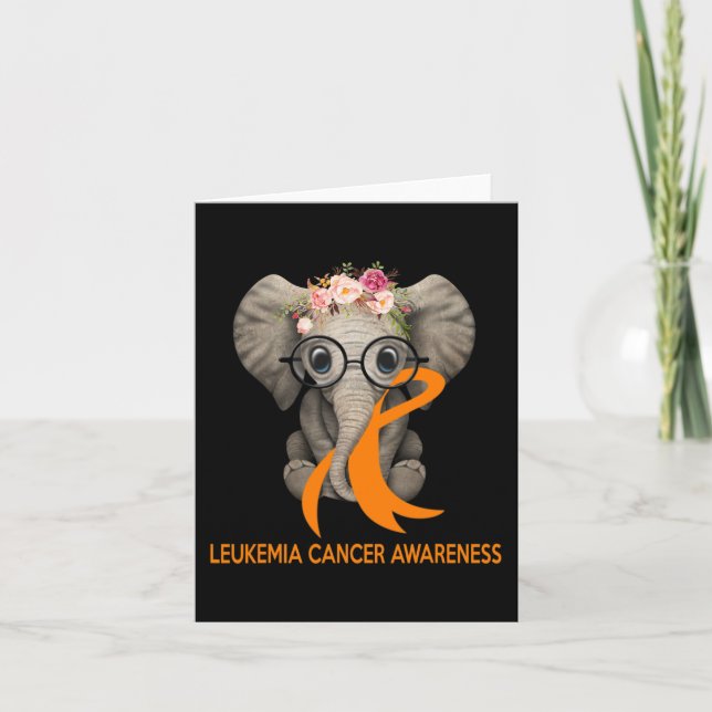 Elephant Orange Ribbon Leukaemia Cancer Awareness  Card (Front)