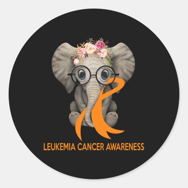Elephant Orange Ribbon Leukaemia Cancer Awareness  Classic Round Sticker (Front)