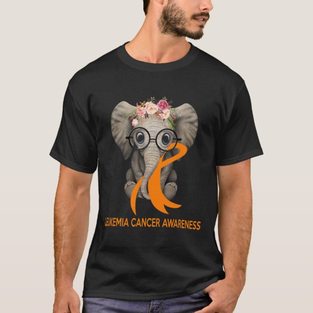 Elephant Orange Ribbon Leukaemia Cancer Awareness  T-Shirt (Front)