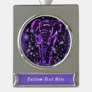 Elephant Ornament In Purple Pink Night Custom Text