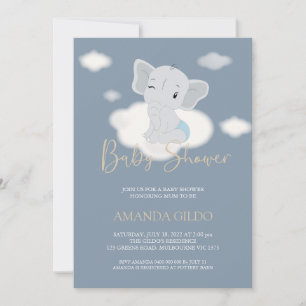 Elephant over the cloud baby shower invite