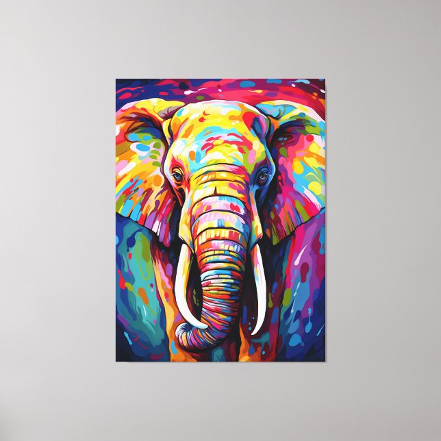 elephant painted in bright colours canvas print (Front)