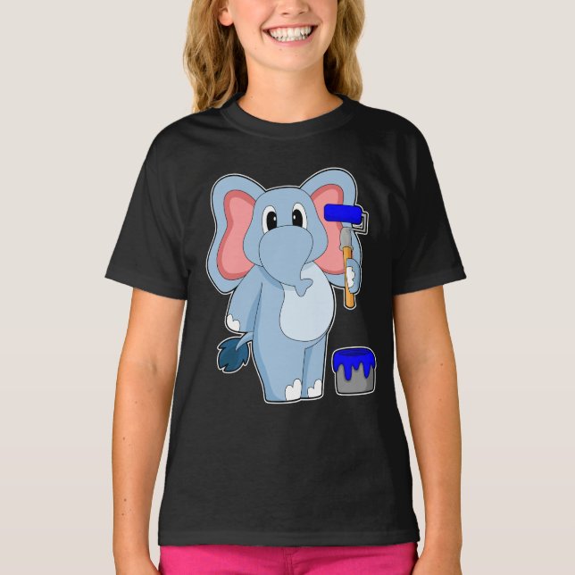 Elephant Painting Paint brush Paint bucket T-Shirt (Front)