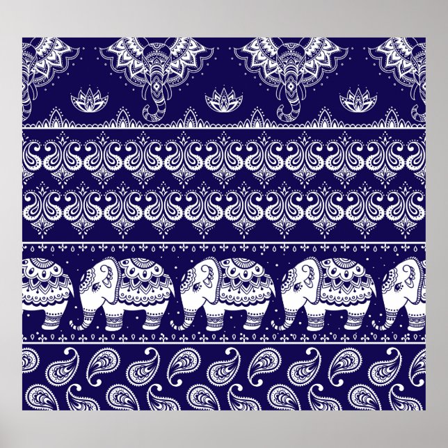 Elephant, paisley: tribal vintage pattern. poster (Front)