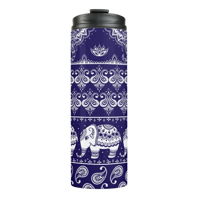Elephant, paisley: tribal vintage pattern. thermal tumbler (Front)