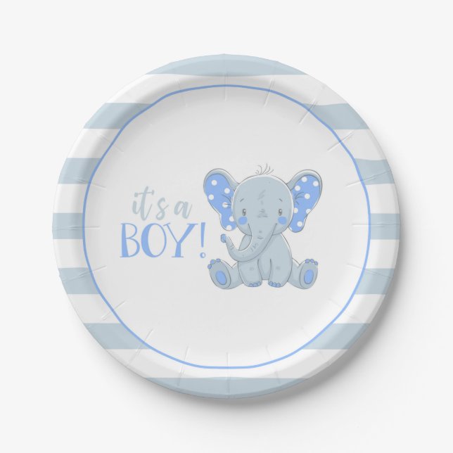 Elephant Paper Plate - It's a Boy (Front)
