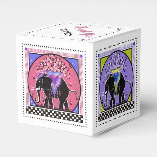 Elephant Parade in Yellow, Aqua, Pink and Lavender Favour Box (Front Side)