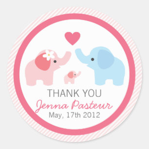 Elephant Parents and Baby Shower Classic Round Sticker