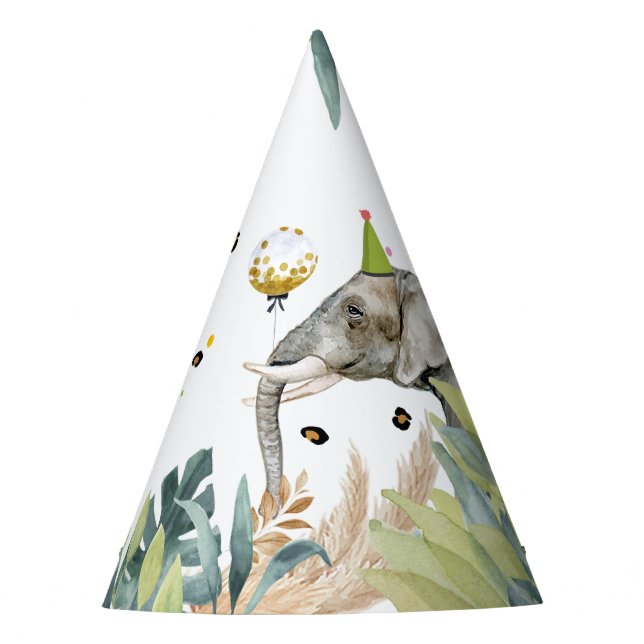 Elephant Party Animals Safari Animals Birthday Hat (Front)