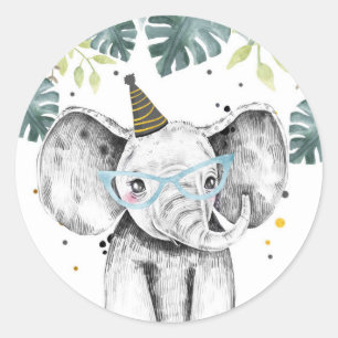 Elephant Party Animals Safari Boy Birthday Cupcake Classic Round Sticker